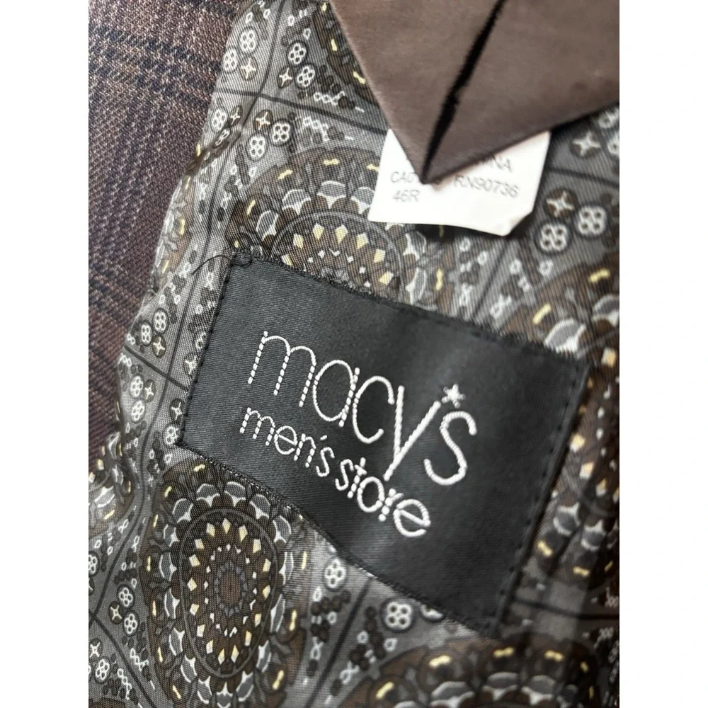 Tallia Mens 46R Plaid Sport Coat Wool Jacket  Brown 2 Button Notch Lapel - Picture 8 of 16